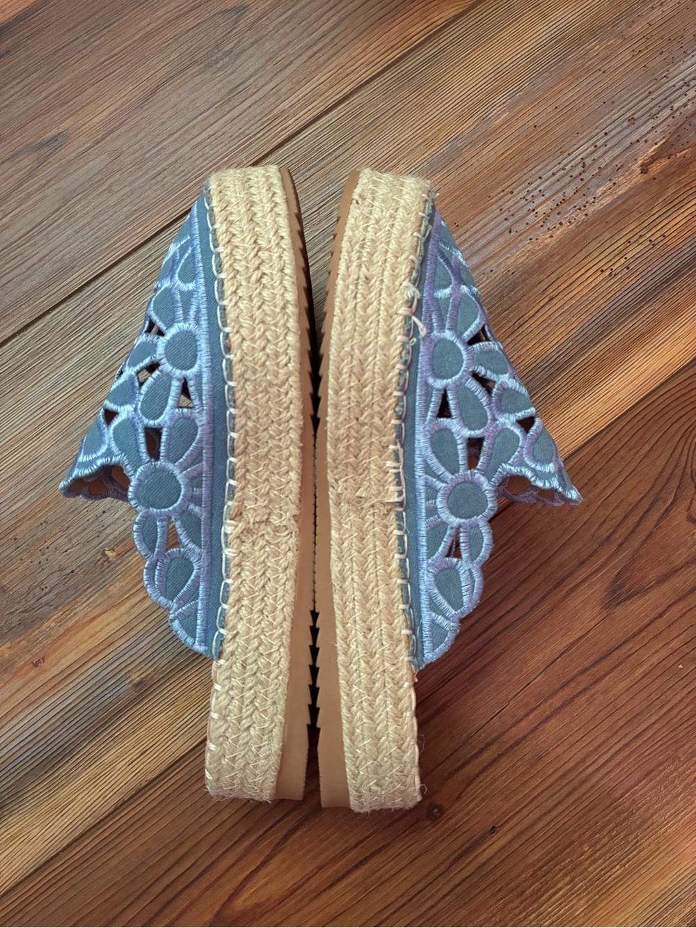 Blue Floral Cutout Espadrille Mules - Picture 4 of 6